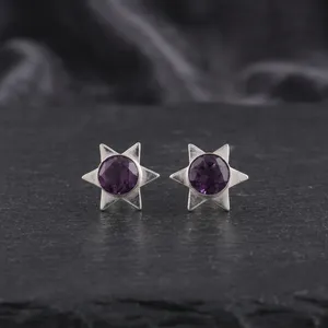 Boucles d'oreilles artisanales en améthyste violette, bijoux en argent sterling 925 plaqué, pour femmes et filles - Product Image 4