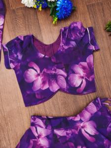 Shoryam Fashion Boutique - Lehenga Choli pour filles, imprimé fleurs violettes, entièrement cousu, séchage rapide, tenue traditionnelle indienne pour les fêtes - Product Image 3