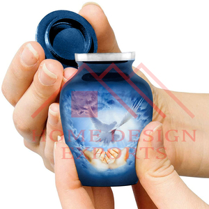 Frasco de urnas de metal hecho a mano con acabado azul Frasco de tamaño mini para cenizas humanas - Product Image 3