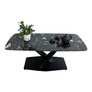 Table basse rectangulaire moderne avec plateau en pierre durable et pieds en fer 120x60x45cm Meubles de salon-TT68106 - Product Image 1
