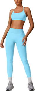 Ensemble de yoga confortable et sans couture pour femmes, leggings de sport rembourrés, soutien-gorge de sport à bretelles, motif solide, sans manches, 2 pièces - Product Image 4