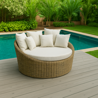 DL Home Furniture - Chaise longue double en rotin tressé avec structure en aluminium pour salon moderne, piscine, villa, hôtel, cour et jardin