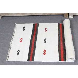 Petit <span class=keywords><strong>tapis</strong></span> turc vintage 1,6x3,2 pieds, <span class=keywords><strong>tapis</strong></span> en laine <span class=keywords><strong>blanc</strong></span> et <span class=keywords><strong>noir</strong></span> à <span class=keywords><strong>pois</strong></span> - Product Image 5