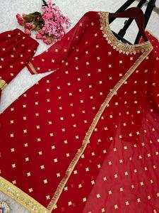 Ensemble de 3 pièces pour femme, haut palazzo en satin de georgette brodé tendance, à porter au quotidien, avec dupatta, ciel - Product Image 6