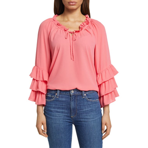 Camicetta Vince Camuto Radiant Orange Raglan con scollo a V e maniche a volant in chiffon, taglia XXS - Product Image 1