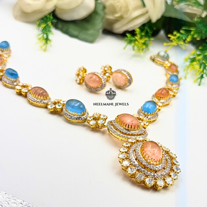 Russian <b>Pink</b> Crystal Necklace with Blue Stone Elegant and Luxurious - Product Image 4