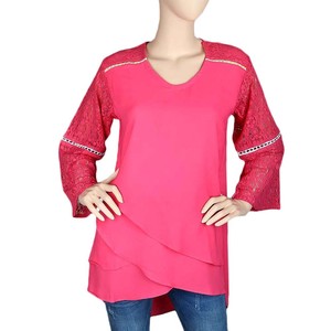 Women's Fancy Georgette <b>Top</b> - Pink - Product Image 3