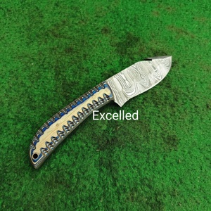 Cuchillo de hoja fija de acero damasco DIY personalizable, cuchillo de caza para acampar con mango de madera Pakka, alfileres de latón, cubierta de cuero - Product Image 4