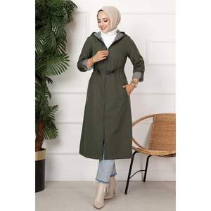 Trench-coat à glissière tunnel à la taille kaki - Product Image 5