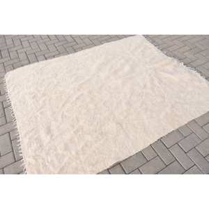 Modern Beige Wool <b>Rug</b> 5.1 X 6.4 ft Handmade Jacquard Turkish <b>Rugs</b> Latex Backing for Hallway <b>Bedroom</b> Rectangular Patchwork - Product Image 2