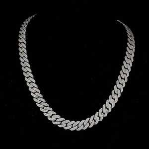 Cadena de eslabones cubanos chapada en rodio de moissanita de 15mm y 40 quilates, regalo de boda para hombres, joyería fina helada de corte redondo, Plata de Ley 925 - Product Image 1