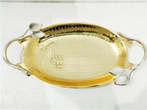 ถาดเสิร์ฟอะลูมิเนียมดีไซน์ทันสมัยทำมือ รูปทรงวงรี สวยหรู เคลือบเงินเงา พร้อมหูจับสะดวกสบาย งานฝีมือโลหะสำหรับเสิร์ฟอาหาร - Product Image 5