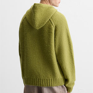 Winter Custom Logo Chunky Plain Designer Cotton Oversized Knitted Full Zip up Hoodies <b>Men</b> <b>Cardigans</b> Hooded Sweaters high quality - Product Image 4