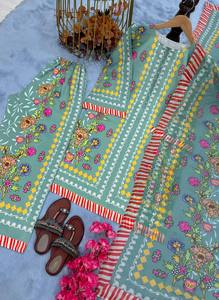 Mode indienne Kurti nouveau concepteur fête porter haut lourd avec Dupatta broderie séquence travail avec manches longues - Product Image 5