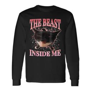 Maglietta a Maniche Lunghe con Simpatico Gatto Meme 'The Beast Inside Me' per Amanti dei Gatti, Prodotto Promozionale - Product Image 1