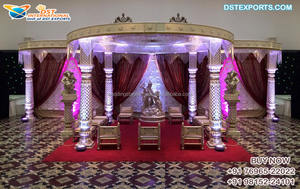 Decoraciones de Boda Tradicionales de Sri Lanka, Mandap de FRP Tallado en Dorado, Estilo Gujarati, Decoración de Mandap para Boda Maharani, Venta en España - Product Image 6