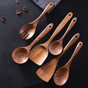 Ensemble d'ustensiles de cuisine en bois et cuillères en bois durables avec poignée en bois confortable - Product Image 1