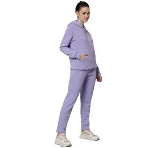 Custom Logos On Premium Cotton Tracksuit Set <b>Purple</b> Sweatsuit Hoodie Jogger Women's Active Bottoms Wholesale - Product Image 4