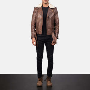 Brown Cowhide Cowhide Reversible Biker <b>Jacket</b>-XS to 6XL Genuine Leather Zippered Waterproof - Product Image 4