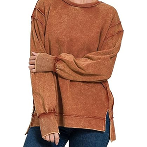 2024 personalizado ácido lavado pulóver cuello redondo sudadera de gran tamaño para mujer nuevo estilo Vintage estampado con Puff Technics logotipo personalizado - Product Image 4