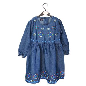 ชุดเดรสยีนส์ปักลายสำหรับเด็กผู้หญิง-สีน้ำเงินเข้ม - Product Image 1