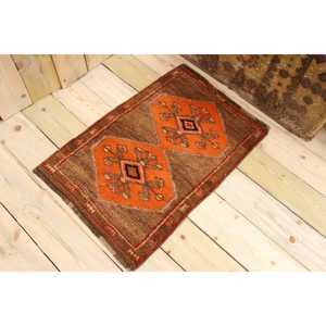 Tapis turc vintage 1,8x2,6 pi (54x78 cm), tapis floral marron orange - Product Image 1