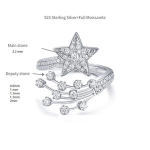 Anillo de Boda Ajustable de Plata de Ley 925 con Diseño de Estrella y Moissanita VVS para Mujer, Engaste Pavé, Estilo Iced Out, Media Eternidad - Product Image 6