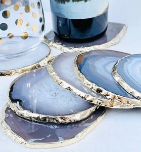 Posavasos de ágata de cristal al por mayor, rebanada galvanizada de oro, piedra preciosa tallada para el hogar, técnica decorativa de meditación curativa - Product Image 3