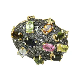 Bague cocktail multi-pierres plaquée or rose, tendance et élégante, incrustation en forme d'œil, bagues en moissanite élégantes pour femmes - Product Image 2