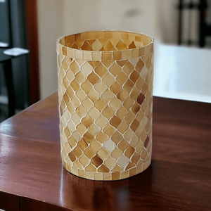 Support votif en verre mosaïque de luxe fabriqué à la main marron-beige article de décoration d'intérieur polyvalent cylindrique vide personnalisé le plus vendu - Product Image 3