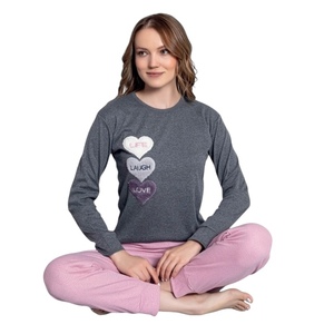 Pijamas de Mujer de la Mejor Calidad, Talla XL, con Cordón, Suaves y Lisos, de Punto, de Poliéster/Algodón, Largos, para Invierno - Product Image 1