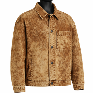 Chaqueta de mezclilla para hombre con lavado ácido, corte oversize, botones frontales, de algodón, al por mayor, OEM ODM, estilo urbano - Product Image 3