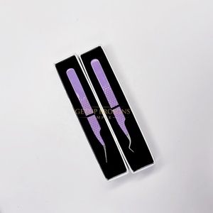 Nouvelles pinces à extensions de cils en poudre violette, différents styles, pointe argentée, prise diamantée, avec logo personnalisé, instrument de beauté - Product Image 3