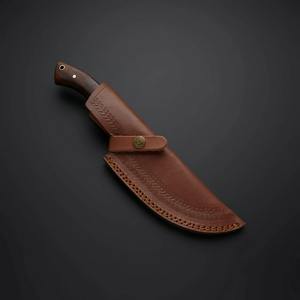 Cuchillo rastreador de acero al carbono hecho a mano con mango de madera y Funda de cuero para caza, cuchillos rastreadores para acampar al aire libre - Product Image 6