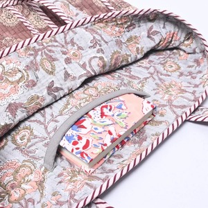 Women's Hand Block Printed Bohemian Vintage Fashion Cotton Fabric Tote <b>Bag</b> Zipper Closure Canvas Lining Winter Summer Travel - Product Image 4