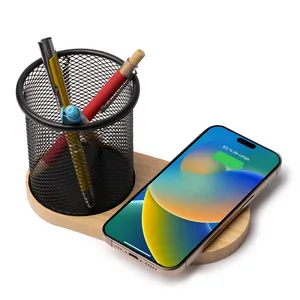 Base di Ricarica Personalizzata in Bambù con Perle per Gadget e Portapenne con Opzioni di Personalizzazione - Product Image 4