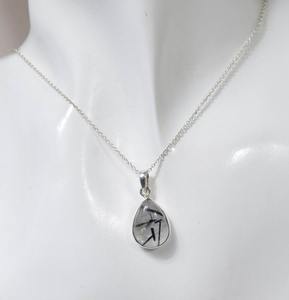 Colgante de diseñador, regalo para ella, colgante de moda de rutilo negro, forma de pera de Plata de Ley 925, colgante de piedras preciosas hecho a mano, joyería - Product Image 2