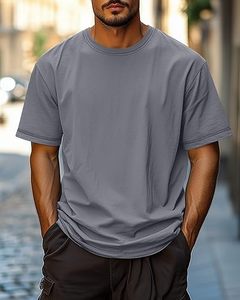 T-shirt en coton tricoté formel à épaules tombantes, coupe classique, personnalisé OEM 2025 pour hommes - Product Image 5