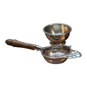Silver Matte Finished Brass Tea Strainer Set of 2 with Wooden Holder Elegant Loose Leaf <b>Infuser</b> Perfect for Daily Use & Gifting - Product Image 1