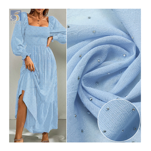 Chất lượng cao 75D 110gsm ngọc trai Crepe chiffon Polyester Vải với tinh thể kim cương thêu bởi các bãi - Product Image 1