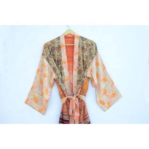 Kimono de seda con estampado Floral Vintage para mujer, ropa de dormir Sexy de verano, cubierta de Bikini para playa, vestido de baño de primavera y otoño - Product Image 4