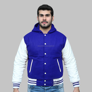 Venta al por mayor Hip Hop en blanco Varsity chaqueta personalizada azul lana cuerpo y blanco cuero manga béisbol Letterman chaquetas - Product Image 1