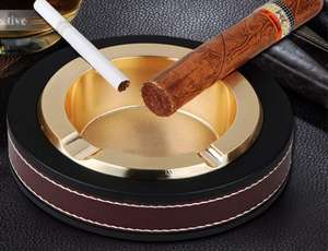 Cenicero de metal para cigarros al por mayor con acabado dorado brillante, diseño creativo y Cenicero de cuero, regalo personalizado, calidad increíble - Product Image 4