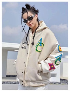 SENSEL SPORTS Blouson universitaire unisexe en molleton de coton, coupe décontractée, avec lettres brodées et écussons en chenille, coupe-vent, grandes tailles - Product Image 3