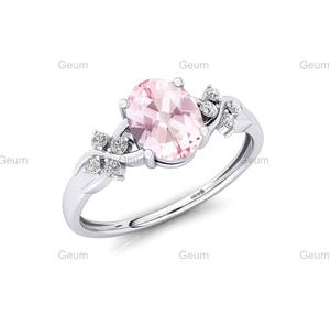 Diamante genuino y corte ovalado natural morganita piedra preciosa Halo solitario anillos en oro sólido de 14K anillos nupciales finos hechos a mano OEM a granel - Product Image 4