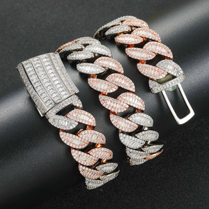 Personalizado VVS Moissanite Hip Hop cadena de eslabones cubanos Baguette corte diamante cadena 14K Rosa sólido blanco chapado en oro cadena cubana para hombres - Product Image 3