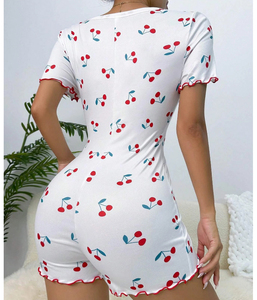 Mono de verano personalizado para mujer, pijama de una pieza, mono sexy para mujer, mono con estampado de cerezas, ropa de dormir para mujer - Product Image 3