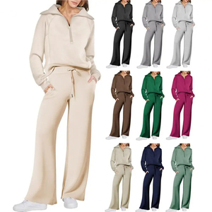 Nueva Colección: Conjunto Deportivo de Dos Piezas para Mujer, Color Sólido, Invierno 2025, Sudadera de Manga Larga con Media Cremallera y Pantalones Deportivos - Product Image 1