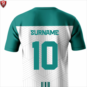 ชุดฟุตบอลแบบกำหนดเอง เสื้อแขนสั้นและกางเกงขาสั้น สีเขียวขาว ลายเรขาคณิต ชุดทีม - Product Image 5
