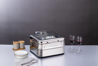 Chauffe-plats rond en acier inoxydable avec couvercle en verre pour buffets de grande capacité, soupes et plats chauffants électriques